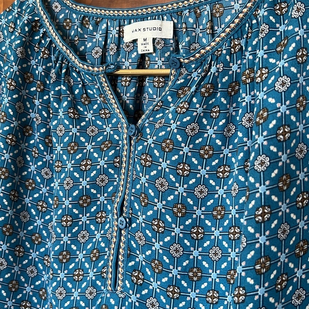 Boho Medallion Patterned Ruffled Sleeve Blouse in Teal | M - Picture 3 of 7